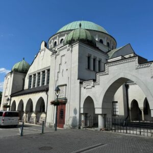 Jewish synagogue during sunny day in one day trip to Trencin