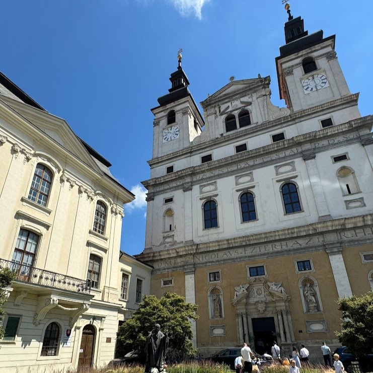 The facade of university cathedral of St. John Baptist during day trip to Trnava